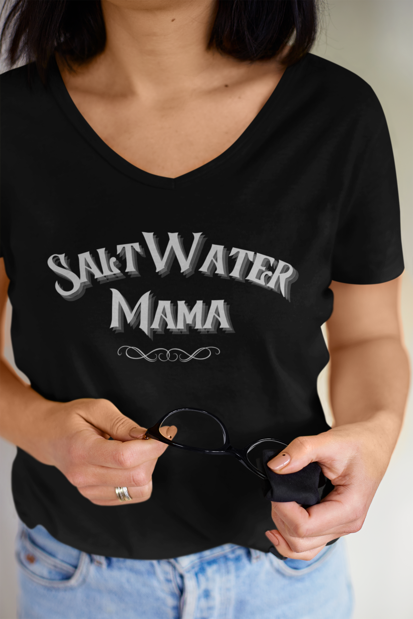 "Saltwater Mama" Women’s V-Neck T-Shirt